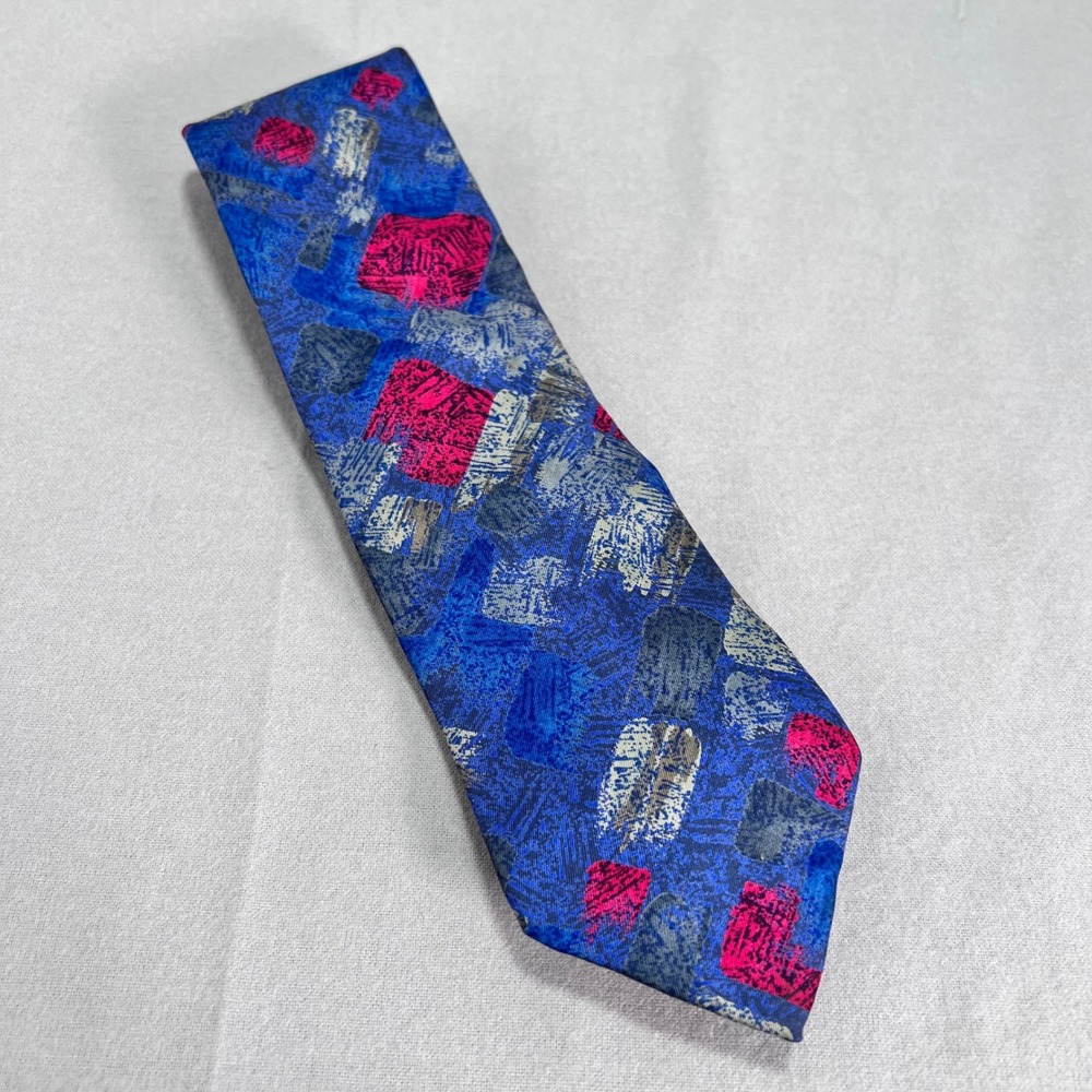 Damon Vintage Necktie Silk‎ Abstract Heathered Vibrant Blue Made in USA 3x58